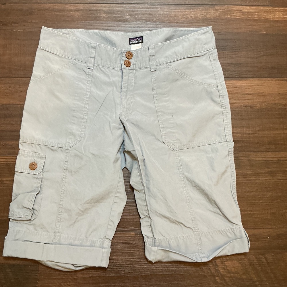 Patagonia Water Girl Cargo Shorts Womens 8 Blue Grey Good Organic Cotton Utility